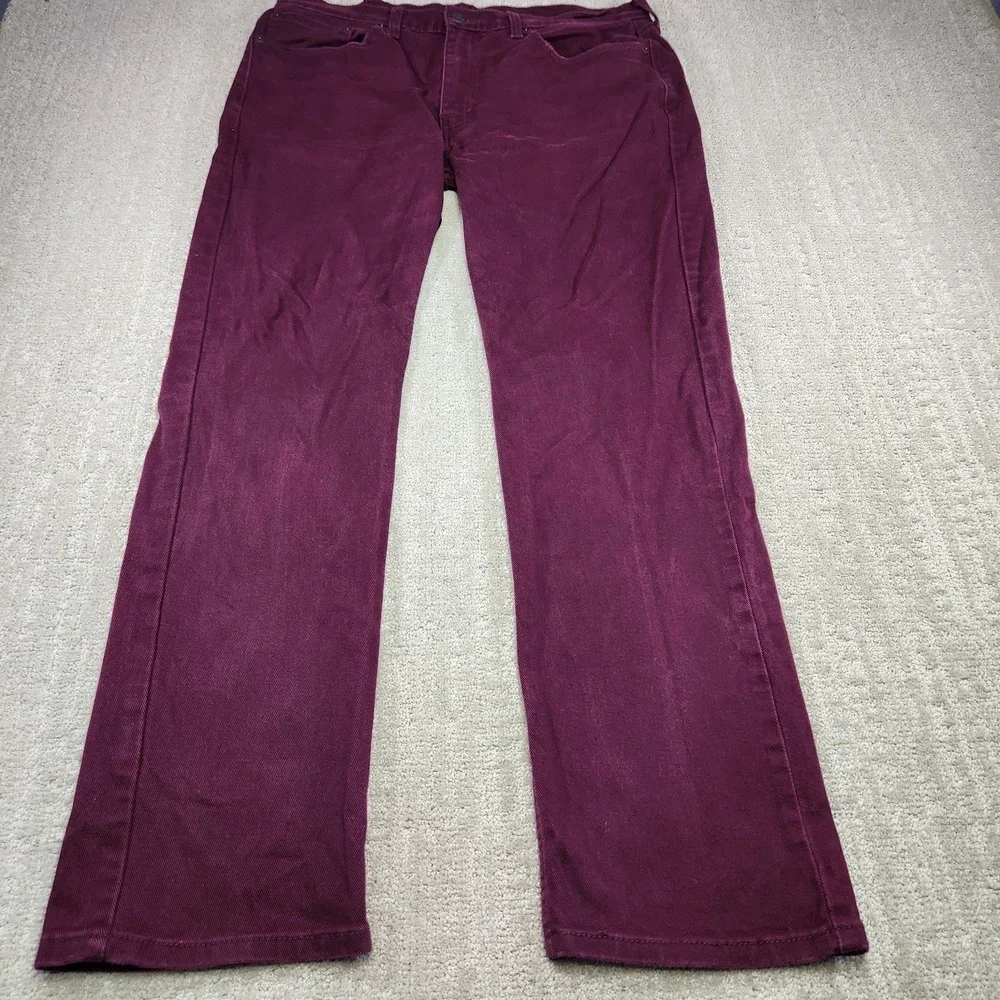 Levis 514 Jeans Men 36x32 Straight Leg Regular Fit Maroon Denim Stretch